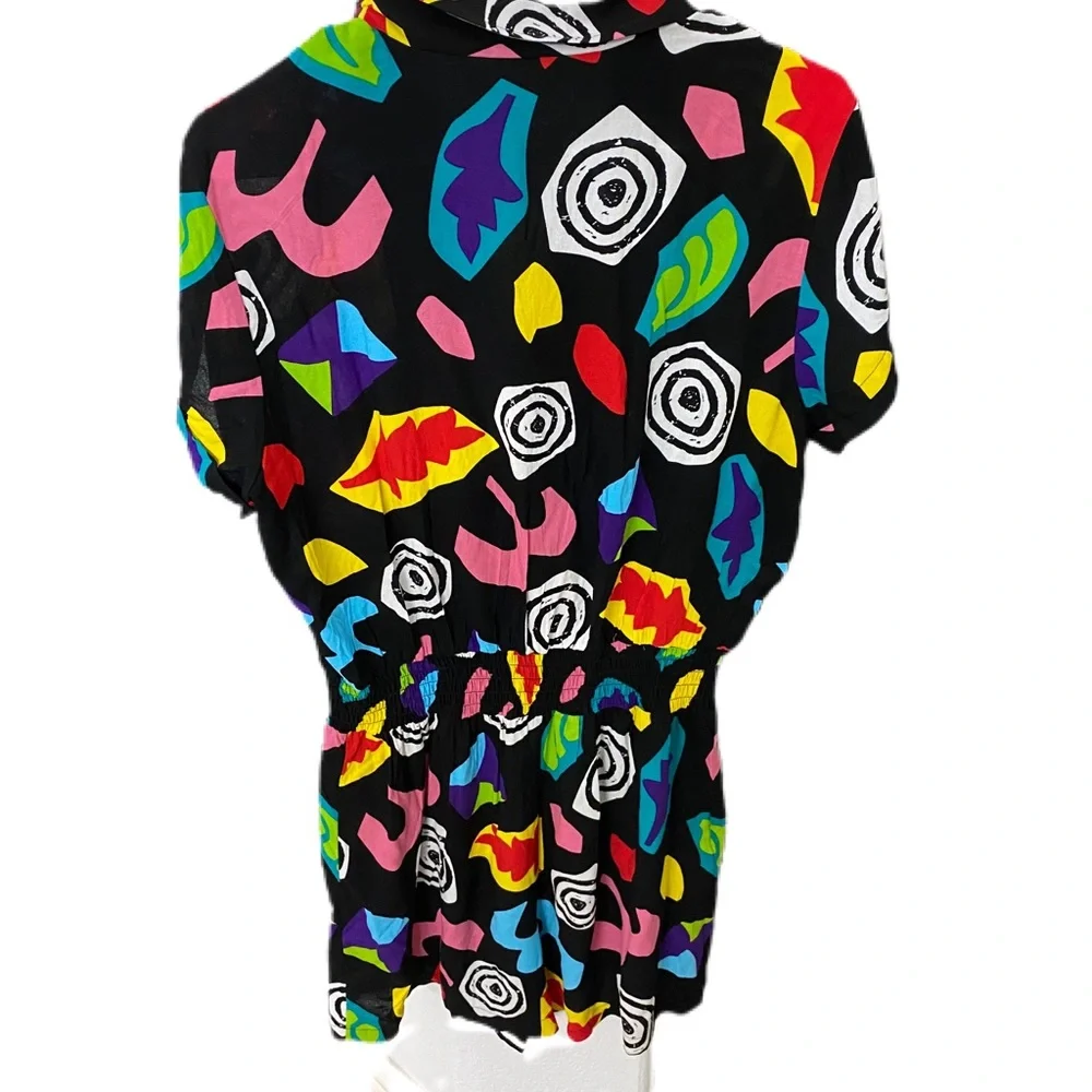 80's vibe multi color romper with collar size M - Picture 4 of 5